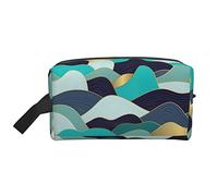 Borsa per il trucco per donne, ragazze adolescenti, grande capacità, borsa per cosmetici da viaggio, organizer per il trucco, grande e carina borsa per il trucco da viaggio, oro, verde, onda astratta