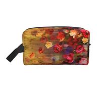 Borsa per il trucco per donne, ragazze e adolescenti, grande capacità, borsa per cosmetici da viaggio, organizer per il trucco, grande e carina borsa per il trucco da viaggio con pittura a olio e fior