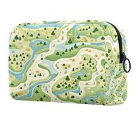 Borsa per il trucco per la borsa, borsa cosmetica da viaggio, borsa per il trucco, borsa versatile con cerniera portatile per le donne - Mappe piante verdi, Multi, 18.5x7.5x13cm/7.3x3x5.1in, Art Deco