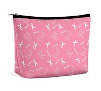 Borsa per il trucco per la consapevolezza del cancro al seno, borsa da viaggio in PU, impermeabile, con cerniera, per articoli da toeletta da donna, 6,8x5,9 pollici