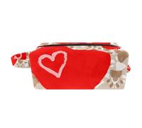Borsa per il trucco per le donne,Borsa per cosmetici piccola,Borse per il trucco da viaggio,amo la zampa del cuore rosso del mio cane Borsa da stampa