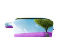 Borsa per il trucco per le donne,Borsa per cosmetici piccola,Borse per il trucco da viaggio,amore e fiori viola dell'albero Borsa da stampa