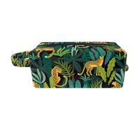 Borsa per il trucco per le donne,Borsa per cosmetici piccola,Borse per il trucco da viaggio,foglie tropicali leopardo anima Borsa da stampa
