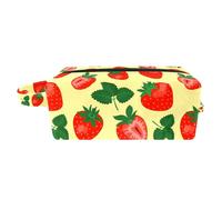 Borsa per il trucco per le donne,Borsa per cosmetici piccola,Borse per il trucco da viaggio,fragole e foglie Borsa da stampa