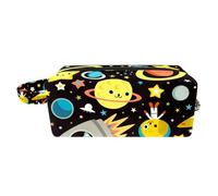 Borsa per il trucco per le donne,Borsa per cosmetici piccola,Borse per il trucco da viaggio,gatto dei cartoni animati nello spazio Borsa da stampa