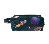 Borsa per il trucco per le donne,Borsa per cosmetici piccola,Borse per il trucco da viaggio,pianeta razzo spaziale alieno Borsa da stampa