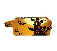 Borsa per il trucco per le donne,Borsa per cosmetici piccola,Borse per il trucco da viaggio,pipistrello casa luna halloween Borsa da stampa