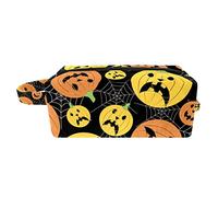 Borsa per il trucco per le donne,Borsa per cosmetici piccola,Borse per il trucco da viaggio,ragnatela pipistrello zucca di halloween Borsa da stampa