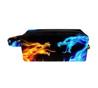 Borsa per il trucco per le donne,Borsa per cosmetici piccola,Borse per il trucco da viaggio,rosso fuoco blu e drago Borsa da stampa