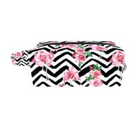 Borsa per il trucco per le donne,Borsa per cosmetici piccola,Borse per il trucco da viaggio,strisce di fiori rosa Borsa da stampa