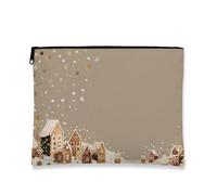 Borsa per il trucco per le vacanze, borsa da viaggio per cosmetici con motivo casa di pan di zenzero per donne, piccola borsa portatile in tela con cerniera, borsa da toilette invernale per la cura