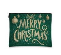 Borsa per il trucco per le vacanze, borsa da viaggio per cosmetici con scritta "Merry Christmas" per donne, piccola borsa portatile in tela con cerniera, borsa da toeletta stagionale, Verde, 7x9 Inch