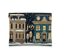 Borsa per il trucco per le vacanze, borsa da viaggio per cosmetici da donna, piccola borsa portatile in tela con cerniera, borsa da toilette natalizia per la cura della pelle, Blu, 7x9 Inch, Gioia