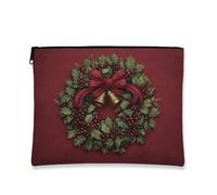 Borsa per il trucco per le vacanze, borsa da viaggio per cosmetici vintage da donna, piccola borsa portatile in tela con cerniera, borsa da toilette natalizia per la cura della pelle, Rosso, 7x9 Inch
