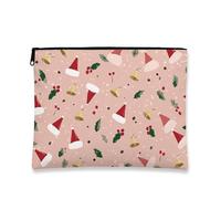 Borsa per il trucco per le vacanze, cappello di Babbo Natale e campane, borsa da viaggio per donne, piccola borsa portatile in tela con cerniera, borsa da toilette natalizia per la cura della pelle