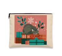 Borsa per il trucco per le vacanze, con illustrazione di gatti e regali, borsa da viaggio per donne, piccola borsa portatile in tela con cerniera, borsa da toilette natalizia per la cura della pelle