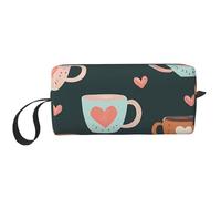 Borsa per il trucco per tazze da caffè, resistente all'acqua, organizer per articoli da toeletta da viaggio, per donne e uomini, con cuore, con cerniera, piccola borsa per attrezzi portatile