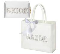 Borsa per il trucco personalizzata con scritta "Bride to Be", grande capacità, impermeabile, con dettagli a forma di lettera intarsiata con perle, regalo ideale per addio al nubilato e addio al
