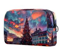 Borsa per il trucco piccola,borsa da viaggio per il trucco,Albero di Natale Architettura Francia,borsa per l'organizzatore del trucco