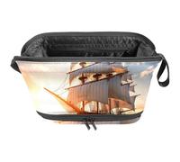Borsa per il trucco piccola,borsa da viaggio per il trucco,Barca a vela dell'oceano di alba del mare,borsa per l'organizzatore del trucco