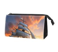 Borsa per il trucco piccola,borsa da viaggio per il trucco,Barca a vela dell'oceano di alba del mare,borsa per l'organizzatore del trucco