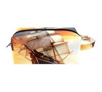 Borsa per il trucco piccola,borsa da viaggio per il trucco,Barca a vela dell'oceano di alba del mare,borsa per l'organizzatore del trucco
