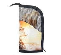 Borsa per il trucco piccola,borsa da viaggio per il trucco,Barca a vela dell'oceano di alba del mare,borsa per l'organizzatore del trucco