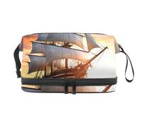 Borsa per il trucco piccola,borsa da viaggio per il trucco,Barca a vela dell'oceano di alba del mare,borsa per l'organizzatore del trucco