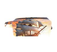 Borsa per il trucco piccola,borsa da viaggio per il trucco,Barca a vela dell'oceano di alba del mare,borsa per l'organizzatore del trucco