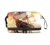Borsa per il trucco piccola,borsa da viaggio per il trucco,Barca a vela dell'oceano di alba del mare,borsa per l'organizzatore del trucco