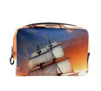 Borsa per il trucco piccola,borsa da viaggio per il trucco,Barca a vela dell'oceano di alba del mare,borsa per l'organizzatore del trucco