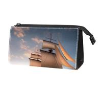 Borsa per il trucco piccola,borsa da viaggio per il trucco,Barca a vela dell'oceano di alba del mare,borsa per l'organizzatore del trucco