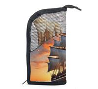 Borsa per il trucco piccola,borsa da viaggio per il trucco,Barca a vela dell'oceano di alba del mare,borsa per l'organizzatore del trucco
