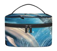 Borsa per il trucco piccola,borsa da viaggio per il trucco,delfini dell'oceano della luna piena,borsa per l'organizzatore del trucco