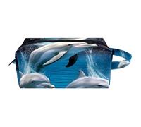 Borsa per il trucco piccola,borsa da viaggio per il trucco,delfini dell'oceano della luna piena,borsa per l'organizzatore del trucco