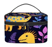 Borsa per il trucco piccola,borsa da viaggio per il trucco,dinosauro del fumetto fiore colorato,borsa per l'organizzatore del trucco