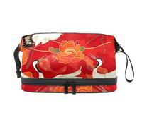 Borsa per il trucco piccola,borsa da viaggio per il trucco,fiore di peonia gru bianca,borsa per l'organizzatore del trucco
