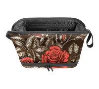 Borsa per il trucco piccola,borsa da viaggio per il trucco,fiori d'epoca rose rosse,borsa per l'organizzatore del trucco