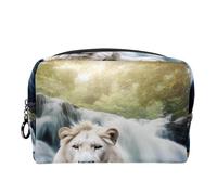 Borsa per il trucco piccola,borsa da viaggio per il trucco,Fiume della foresta del leone bianco,borsa per l'organizzatore del trucco