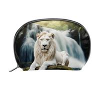 Borsa per il trucco piccola,borsa da viaggio per il trucco,Fiume della foresta del leone bianco,borsa per l'organizzatore del trucco