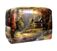Borsa per il trucco piccola,borsa da viaggio per il trucco,Fiume della montagna della casa della foresta,borsa per l'organizzatore del trucco