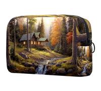 Borsa per il trucco piccola,borsa da viaggio per il trucco,Fiume della montagna della casa della foresta,borsa per l'organizzatore del trucco