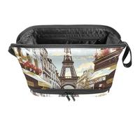Borsa per il trucco piccola,borsa da viaggio per il trucco,Giornale vintage della Torre Eiffel,borsa per l'organizzatore del trucco