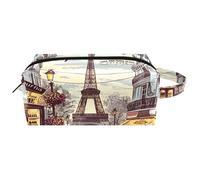 Borsa per il trucco piccola,borsa da viaggio per il trucco,Giornale vintage della Torre Eiffel,borsa per l'organizzatore del trucco