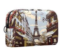 Borsa per il trucco piccola,borsa da viaggio per il trucco,Giornale vintage della Torre Eiffel,borsa per l'organizzatore del trucco