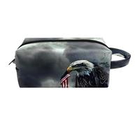 Borsa per il trucco piccola,borsa da viaggio per il trucco,Giorno nuvoloso della bandiera americana dell'aquila,borsa per l'organizzatore del trucco