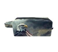 Borsa per il trucco piccola,borsa da viaggio per il trucco,Giorno nuvoloso della bandiera americana dell'aquila,borsa per l'organizzatore del trucco