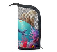 Borsa per il trucco piccola,borsa da viaggio per il trucco,I delfini pescano il corallo dell'oceano,borsa per l'organizzatore del trucco