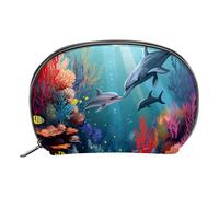 Borsa per il trucco piccola,borsa da viaggio per il trucco,I delfini pescano il corallo dell'oceano,borsa per l'organizzatore del trucco