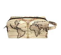 Borsa per il trucco piccola,borsa da viaggio per il trucco,mappa del mondo della strada della bussola,borsa per l'organizzatore del trucco